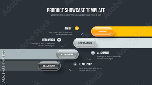 Company Portfolio Frame Design Vector Illustration. Corporate Visualization Four Element Diagram Presentation Layout. Project Campaign 4 Option Infographic Slideshow Template.