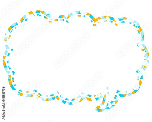 ステンドグラス風吹き出し　三角形模様　細長い雲形