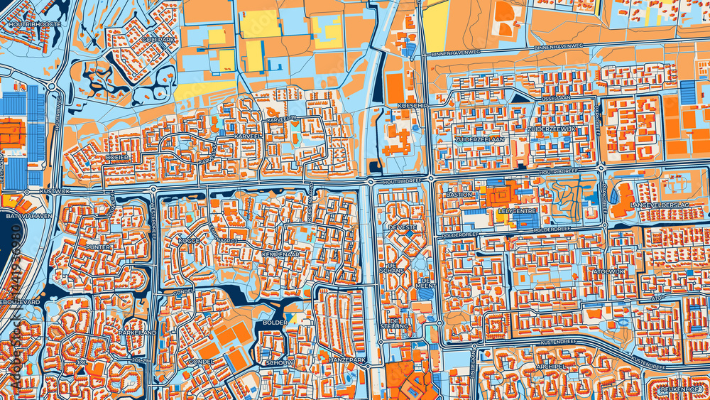 Obraz premium Colorful Lelystad Street Map with Labels and Buildings