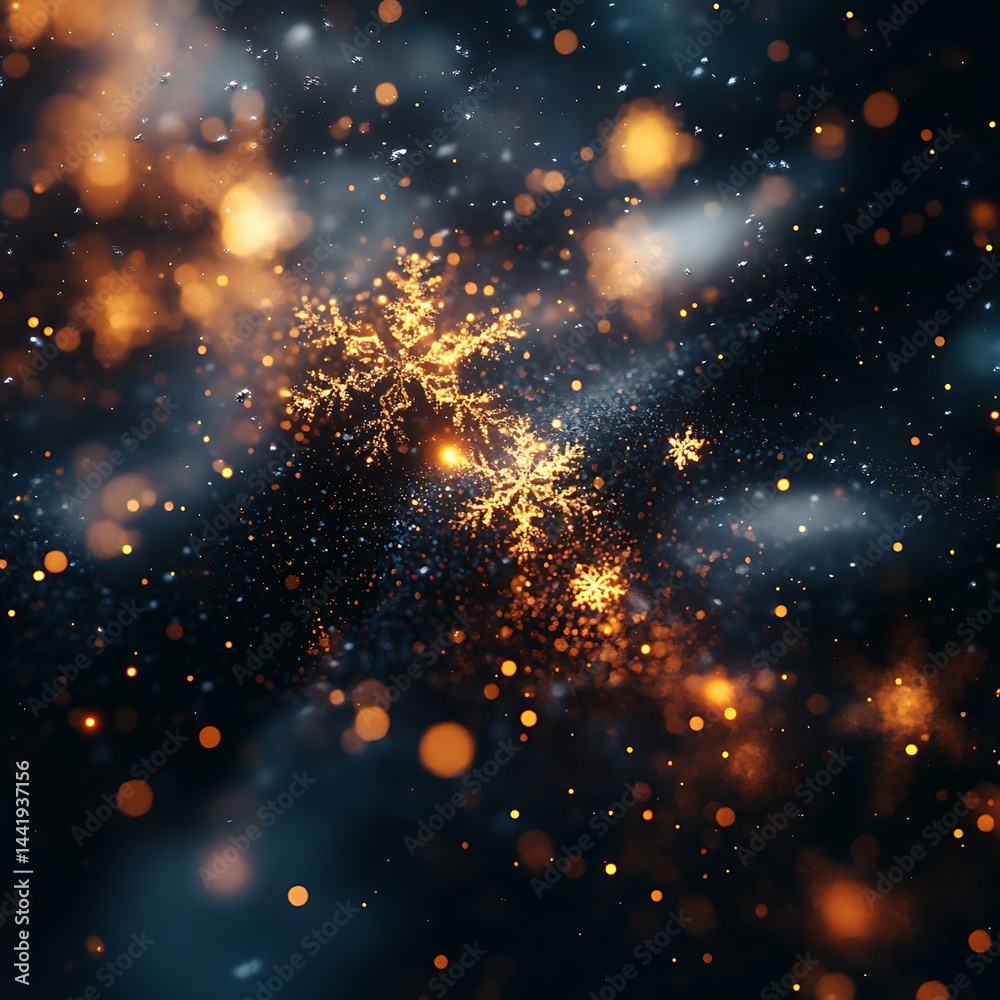 Obraz premium Abstract composition of snowflakes transforming into golden sparks symbolizing creativity, breakthrough, and entrepreneurial spirit Startup Journey through Adversity Bold Innovation in Harsh Condition