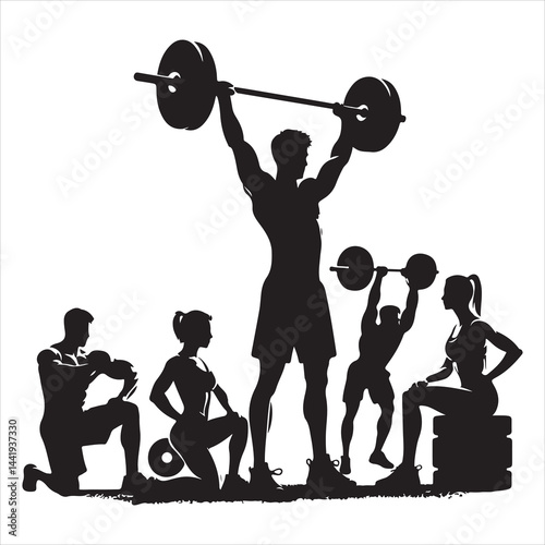 A singel parson  clear workout silhouette weightlifting, and Graphic, vector black color silhouette 