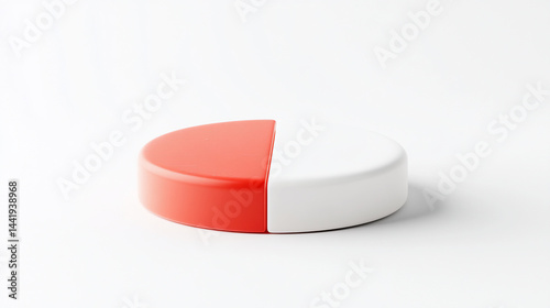 Red and white half-circle pie chart on white background.