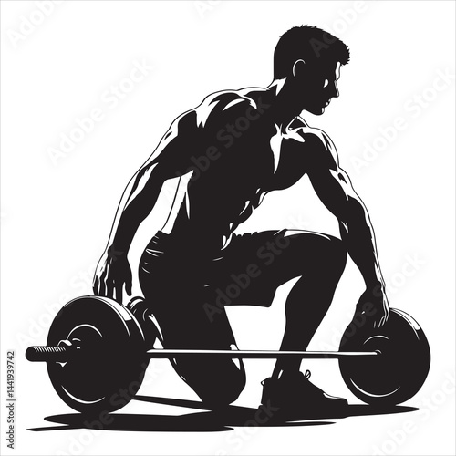 A singel parson  clear workout silhouette weightlifting, and Graphic, vector black color silhouette 