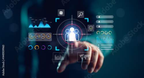 Schilderij op canvas Futuristic interface showing customer data analytics and AI-driven target audience identification