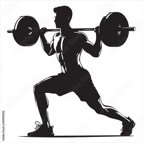 A singel parson  clear workout silhouette weightlifting, and Graphic, vector black color silhouette 
