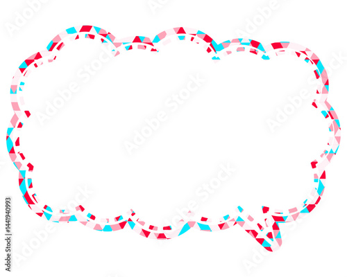 ステンドグラス風吹き出し　三角形模様　細長い雲形