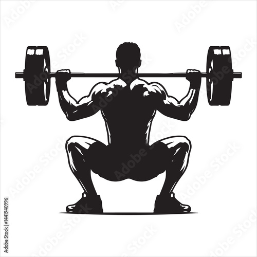 A singel parson  clear workout silhouette weightlifting, and Graphic, vector black color silhouette 