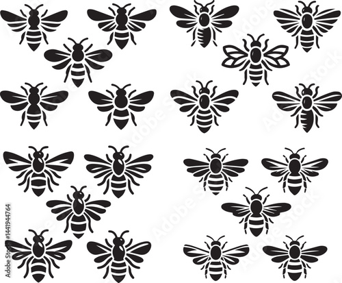 Bee Silhouette Illustration: A detailed illustration of multiple bee silhouettes, perfect for adding a touch of nature, or creative flair to any project.