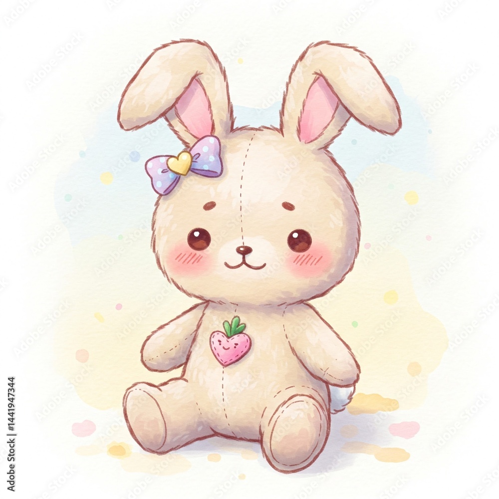 Obraz premium Cute watercolor illustration of a little bunny doll.