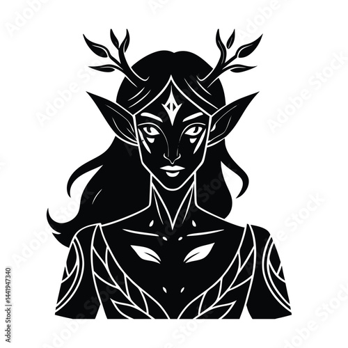 stylized forest elf with glowing tattoos