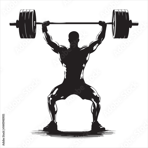 A singel parson  clear workout silhouette weightlifting, and Graphic, vector black color silhouette 