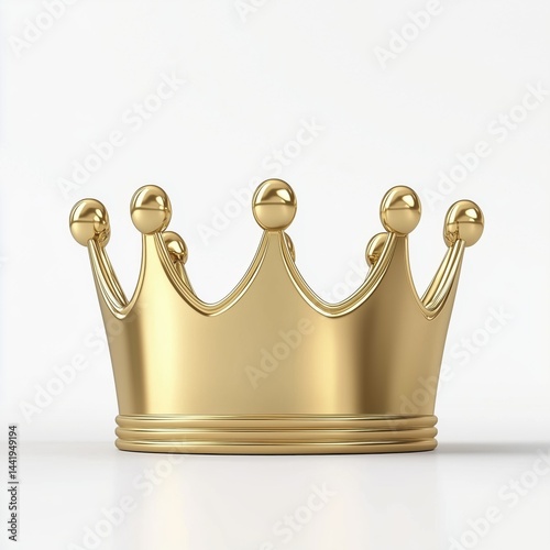 Gold crown displayed on a white surface, symbolizing royalty, power, and elegance in a minimalistic design setting