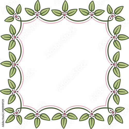 Square garland with leaves. Illustration made with a garland of leaves on a white background creating a square border.