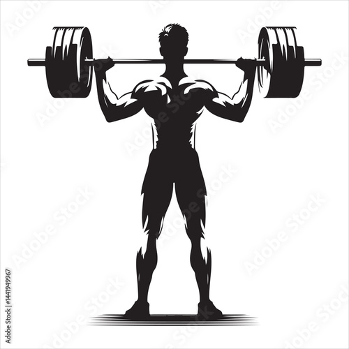 A singel parson  clear workout silhouette weightlifting, and Graphic, vector black color silhouette 