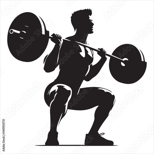 A singel parson  clear workout silhouette weightlifting, and Graphic, vector black color silhouette 