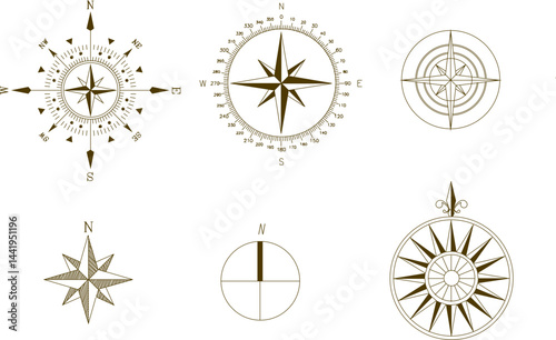 Vector sketch illustration of silhouette design of wind rose collection for wind direction indicator 