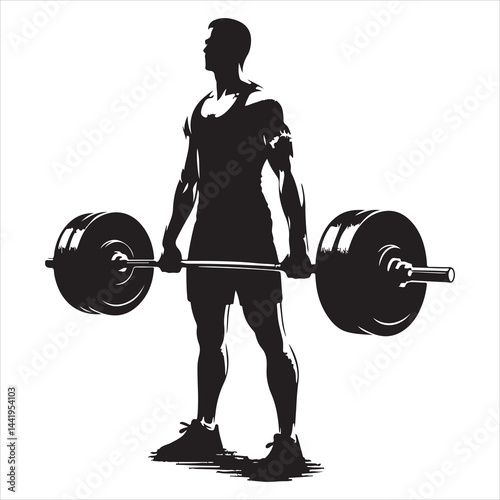A singel parson  clear workout silhouette weightlifting, and Graphic, vector black color silhouette 