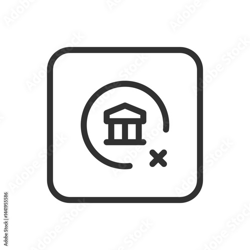 Bank Cross Delete in Circle Icon – Remove or Close Bank Account Symbol