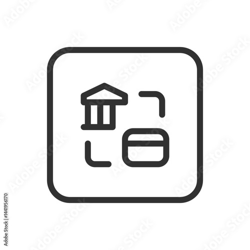 Bank and Credit Card Icon – Financial Institution Linked with Payment Method