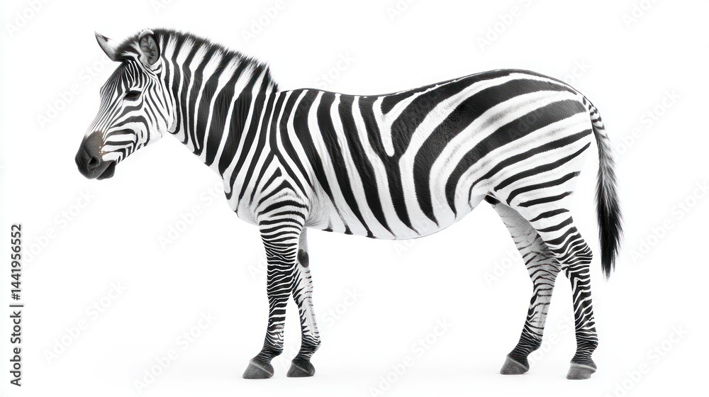 Obraz premium A zebra standing with black and white stripes, isolated on white