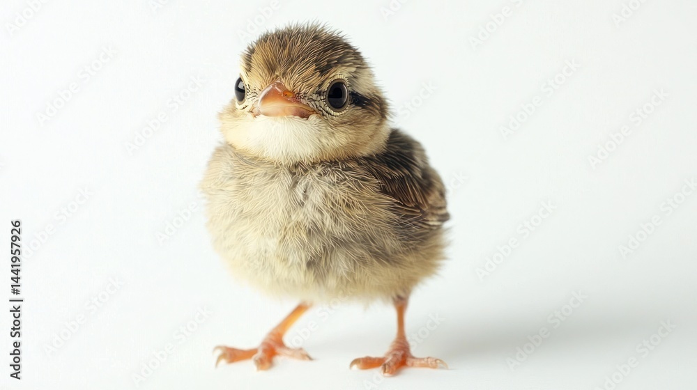 Obraz premium A baby bird standing with tiny feet, isolated on white