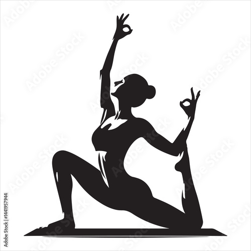 A singel parson  clear workout silhouette yoga pose, and Graphic, vector black color silhouette 
