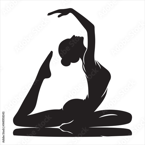 A singel parson  clear workout silhouette yoga pose, and Graphic, vector black color silhouette 