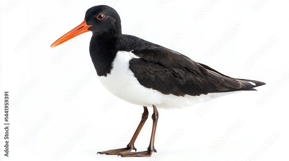 A black and white oystercatcher bird standing, isolated on white A black and white oystercatcher bird standing, isolated on white