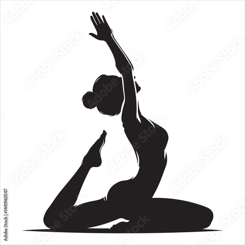A singel parson  clear workout silhouette yoga pose, and Graphic, vector black color silhouette 
