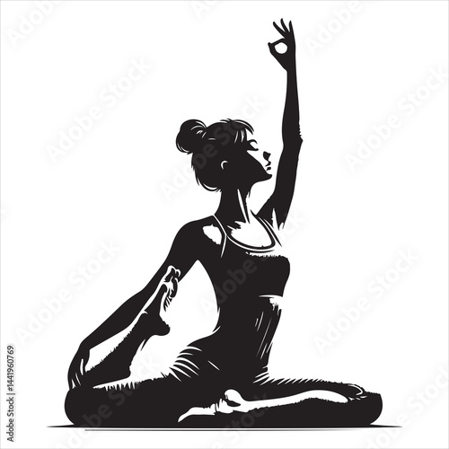 A singel parson  clear workout silhouette yoga pose, and Graphic, vector black color silhouette 