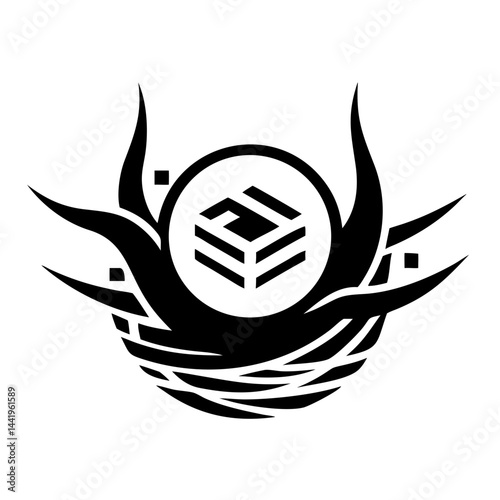 Crypto Logo Transparent Background Modern Abstract Nest Icon and Digital Coin Symbol Gradient Orange and Dark Blue Fintech Blockchain Concept Minimal Vector Illustration