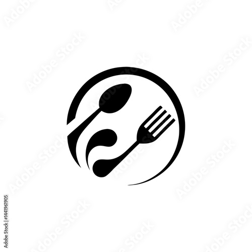 Abstract Food Delivery Logo Transparent Background Loop Forming Fork and Spoon Vibrant Colors Scalable Flat Design for Modern Food App Service Brand Vector Format photo