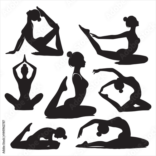 A singel parson  clear workout silhouette yoga pose, and Graphic, vector black color silhouette 
