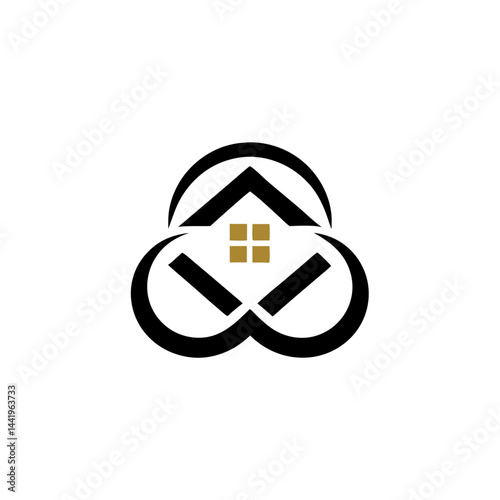 Elegant Construction and Real Estate Logo Transparent Background Infinity Loop House Shape Black and Gold Color Scheme Vector Format Editable Layers for Customization