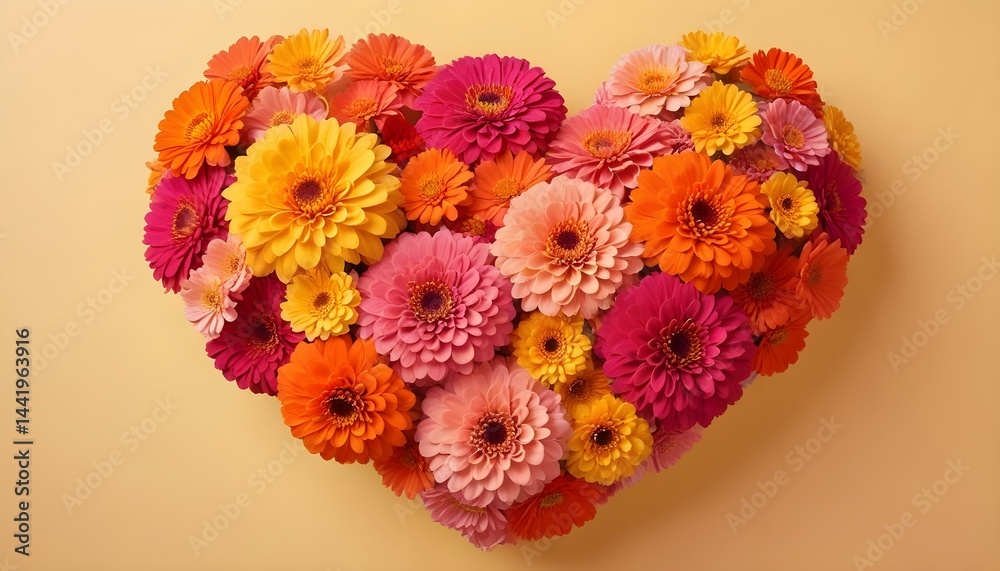 Fototapeta premium A beautiful heart made of vibrant gerbera daisies, perfect for expressing love and joy.