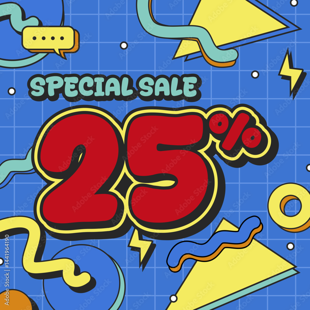 Fototapeta premium Colorful Comic Style Special Sale Poster with Bold 25% Discount on Blue Background