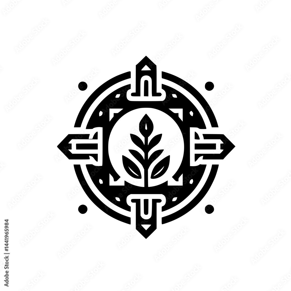 Botanical Emblem: Minimalist Plant Logo, Geometric Design Botanical Emblem: Minimalist Plant Logo, Geometric Design