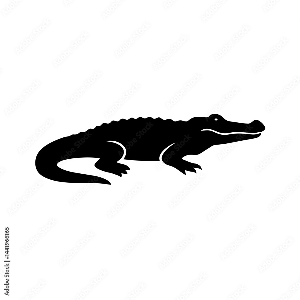 Fototapeta premium Alligator side view black vector design, silhouette