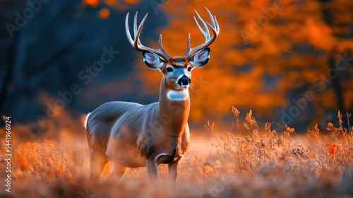 Majestic white-tailed buck in autumn forest: wildlife photography
