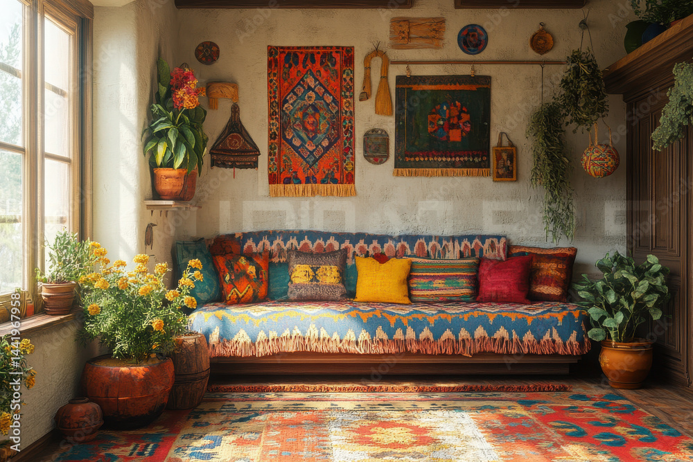 showcasing interior design trends of 2025 from various countries focusing on influence of romanian folk motifs. showcasing interior design trends of 2025 from various countries focusing on influence of romanian folk motifs.