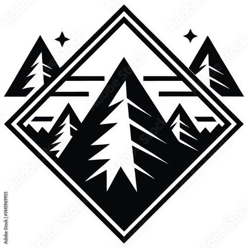Pine Tree Mountain Badge Icon - Outdoor Adventure Wilderness Vector