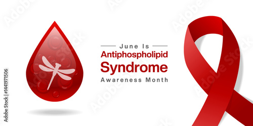 Antiphospholipid Antibody Syndrome Awareness Month. Blood, bug and ribbon. Suitable for posters, banners, social media and more. White background.