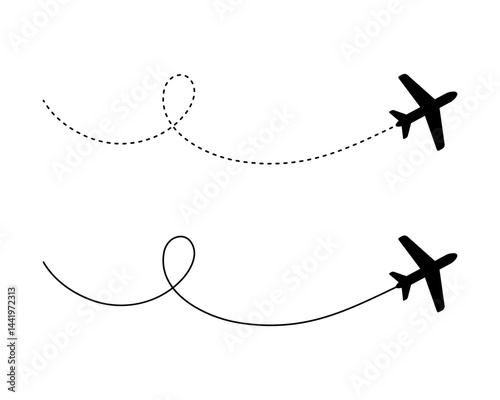 Airplane route icon. Aairplane flight route.