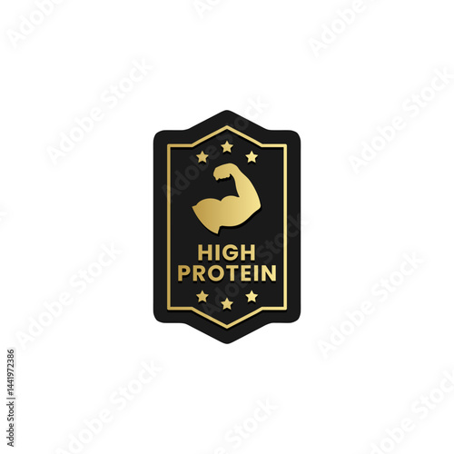 High protein product label label vector isolated. High Protein Rubber Stamp. Label for high protein product with low calorie. Rubber stamp.