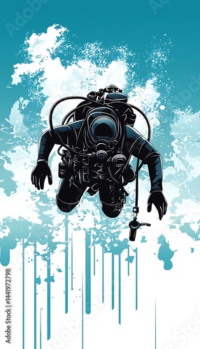 Deep sea diver in diving suit, ascending