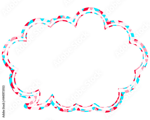 ステンドグラス風吹き出し　三角形模様　丸みのある雲形