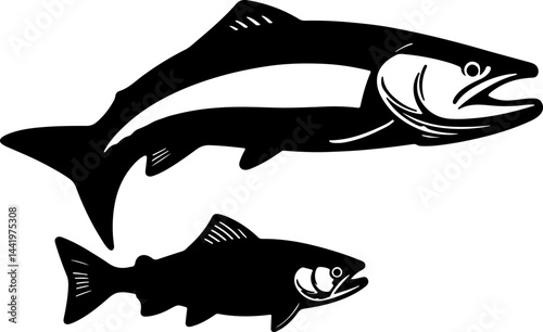  "Fish Silhouette Art – Minimalist Aquatic Design Featuring Bold Marine Shapes for Nautical Decor and Creative Graphic Projects"