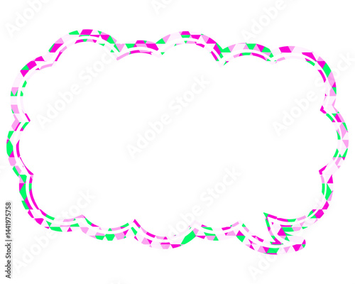 ステンドグラス風吹き出し　三角形模様　細長い雲形