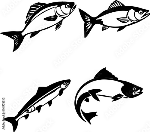  "Fish Silhouette Art – Minimalist Aquatic Design Featuring Bold Marine Shapes for Nautical Decor and Creative Graphic Projects"