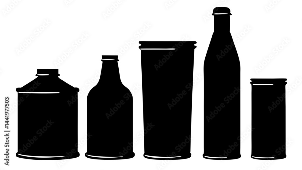 Silhouettes of Diverse Bottles and Containers for Packaging Design Silhouettes of Diverse Bottles and Containers for Packaging Design